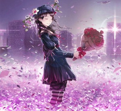 NiÃ±a con vestido negro y ramo de rosas jigsaw puzzle