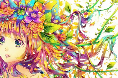 NiÃ±a animÃ© colorida con flores