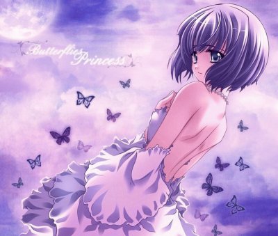 Chica animÃ© de violeta con mariposas