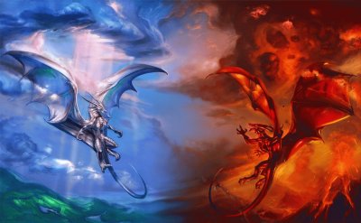 פאזל של Dragones de frÃ­o y calor luchando