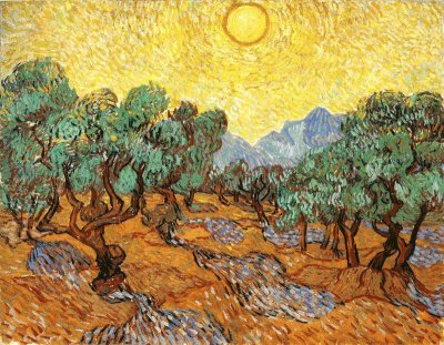 Olive Trees with Yellow Sky and Sun 1889 Van Gogh