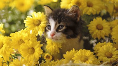 Gatinho e flores