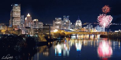 a view of Pittsburgh by night