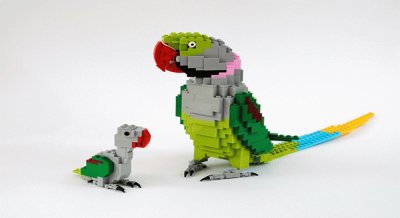 פאזל של Increible figura de 2 Pericos realizada con Legos