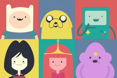 פאזל של Finn,Jake,Bmo,Marceline,Dulce Princesa,Grumosa