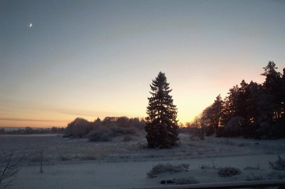 פאזל של Winter sunset and new moon, Sweden