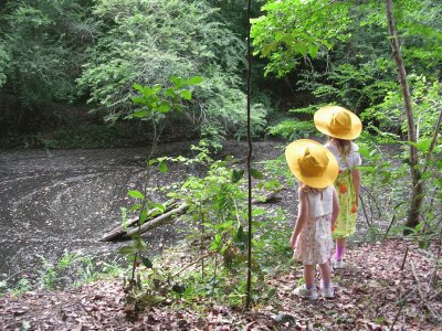 Two little girls at the creek, Australia