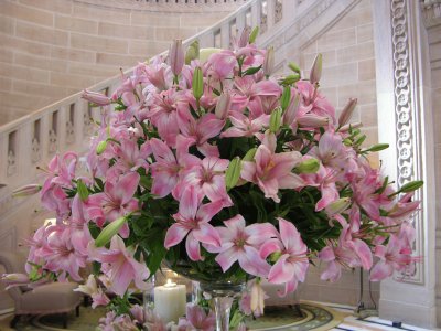 Pink lily arrangement, Umaid Bhawan Palace, India