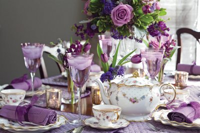 Purple Shades of Autumn Tea Setting jigsaw puzzle