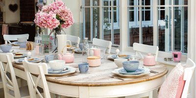 Lovely Rose and Blue Table Setting