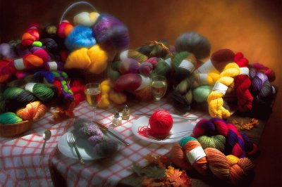 Colorful Yarn Table-Still Life