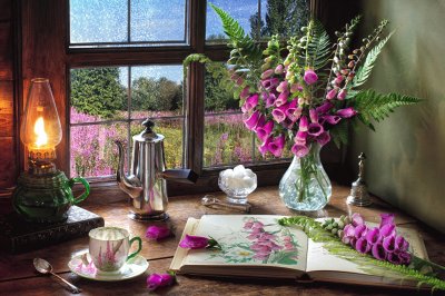 Beautiful Fuchsia  Foxglove Still Life jigsaw puzzle