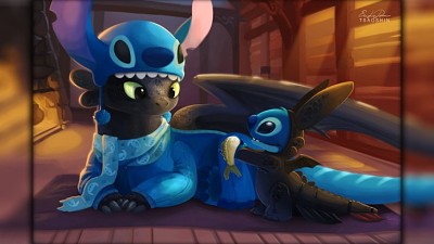 פאזל של Stitch and toothless