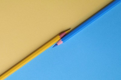 Yellow and light blue pencils