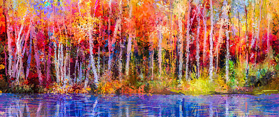 Colorful autumn trees semi abstract forest