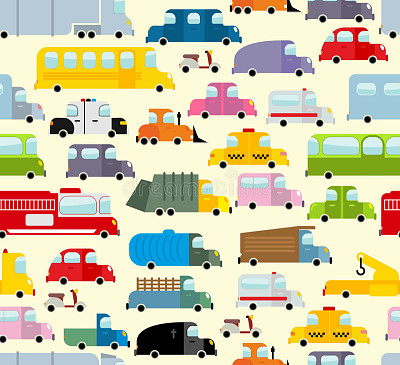 Cartoon car pattern. City traffic jam