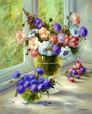 Flores Rosa, Azul y Lila