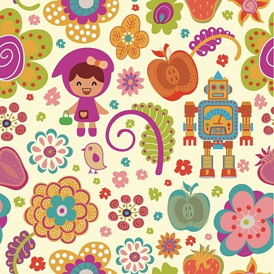 Frutas, Flores, NiÃ±a y Robot jigsaw puzzle