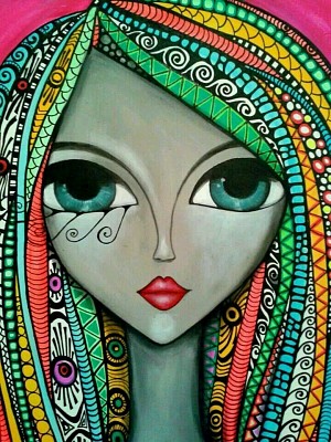 Cara con cabello multicolor