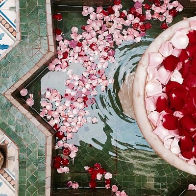 פאזל של Rose petals in fountain