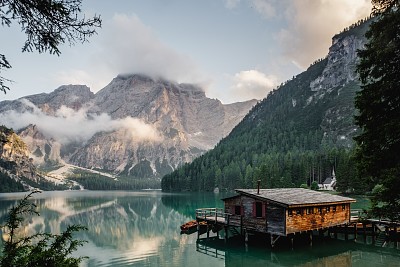 Boathouse on a mountain lake jigsaw puzzle