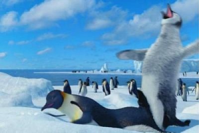 Pinguins de um filme infantil