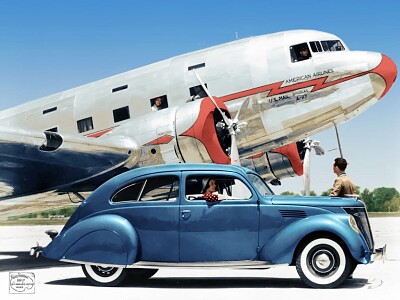 1936 Lincoln Zephyr and a US Mail Douglas DC-3
