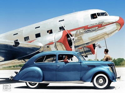 פאזל של 1936 Lincoln Zephyr and a US Mail Douglas DC-3