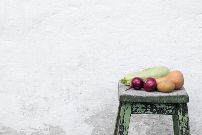 vegetables on stool