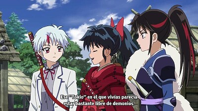 moroha, setsuna y towa llegan a la aldea de gatos hanyo no yashahime