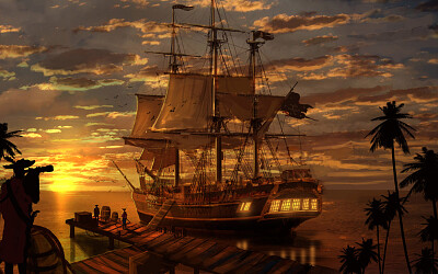 Pirate-Ships-Sunset-reflection