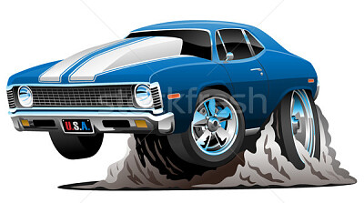 1970â€™s style muscle car cartoon.