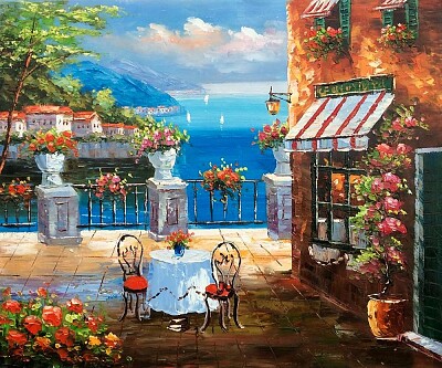 פאזל של Modern Mediterranean Landscape-Oil Painting-