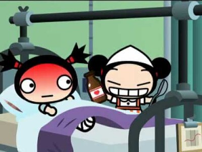 pucca quiere que garu tome su medicina pucca