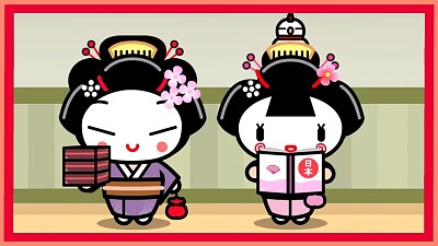 pucca y ching usando kimonos pucca