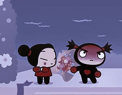 garu le entrega un ramo de rosas a pucca pucca