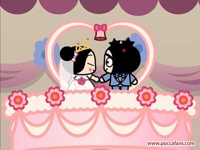 pucca imagina su boda con garu en un pastel pucca