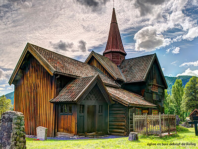 פאזל של Eglise en bois debout de Rollag, Norvege