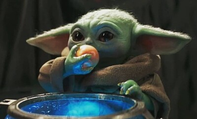 baby yoda eating eggs