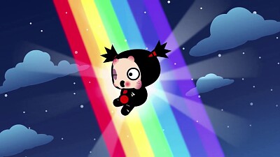 garu es golpeado por un arco iris pucca