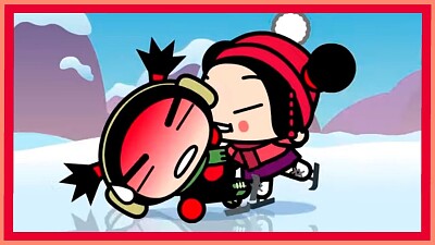 pucca le hace cariño a garu en el hielo pucca