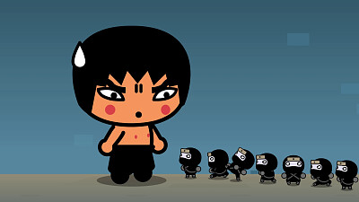 abyo ve a unos mini ninjas pucca