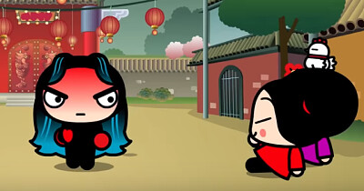 פאזל של ching y pucca se burlan de garu por su cabello