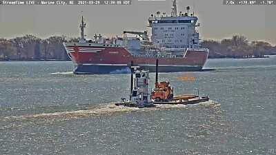 Tug Debbie Lee passing M/T AlgoNorth at Marine City,MI/USA jigsaw puzzle