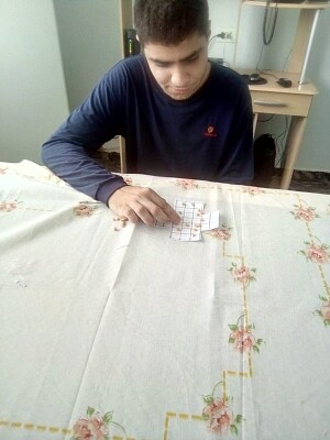 Carlos jogando jigsaw puzzle