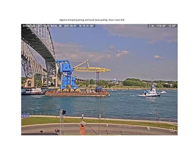 Crane being pulled down the St Clair River