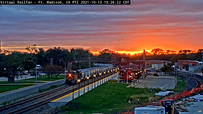Sunset over Ft Madison,IA/USA station,and train