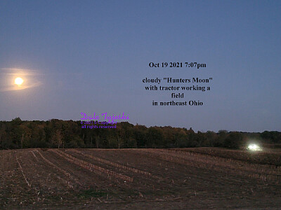 full  "Hunters Moon and Tractor in crop field 2021