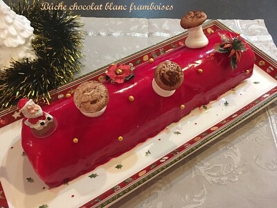 Bûche chocolat blanc/framboises