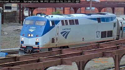 Amtrak engine 121 departing Springfield,MA/USA dep